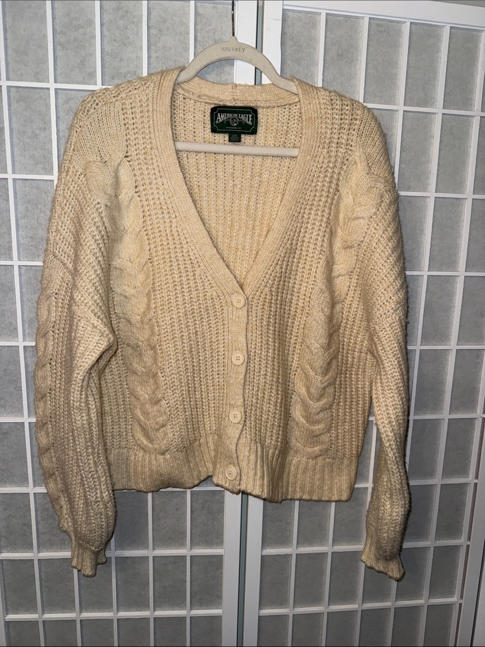 American Eagle Outfitters Cream Cable Knit Button-Up Cardigan Size L